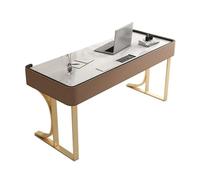 HTTGDGDH Pc Desk Modern Study Writing Desk With Charing Outlets, Luxury Laptop Pc Table Workstation With Gold Metal Frame,Small