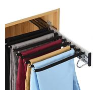 HTTGDGDH Pull-Out Trouser Rack Removable Pull-Out Rack Wardrobe Storage Expandable Space Saving Drawer-Style Hanger Rod Rolling Trolley,9 Bar Steel Extendable Pants Hanger Rack F,Black-Right