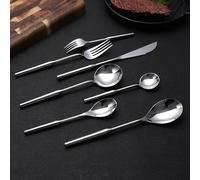 HTTGDGDH Silverware Flatware Cutlery Set, 304 Stainless Steel Tableware Set With Glossy Gold Cutlery, Forks And Spoons.Silver-8Set,Silver-6Set