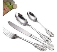 HTTGDGDH Silverware Flatware Cutlery Set, 4/16/24/32/40/48 Pieces 304 Tableware Silver Thickened Knife, Fork And Spoon Embossed Tableware Set,Silver-4Set-16Pcs,Silver-12Set