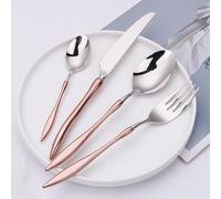 HTTGDGDH Silverware Flatware Cutlery Set, 4/16/24/32/40/48Pcs 304 Stainless Steel Knife, Fork And Spoon Gold Thick Creative Hotel Tableware Set,Black/Silver-24 Pieces For 6,Rose Gold-24 Pieces for 6