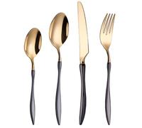 HTTGDGDH Silverware Flatware Cutlery Set, 4/16/24/32/40/48Pcs 304 Stainless Steel Knife, Fork And Spoon Gold Thick Creative Hotel Tableware Set,Black/Silver-24 Pieces For 6,Black/Gold-16 Pieces for 4