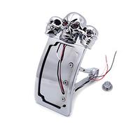 HTTMT- Chrome Curve Side Mount License Plate Bracket w/SKULL LED Tail Light 7/8" 1" Axle [P/N: USMT301A-S-CD]