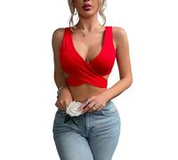 HTTOAR Women's Sexy Crop Tops for Deep V Backless Tank Tops Cut Out Top Women's Criss Cross Strap Top Wrap Top with Metal Ring, red, M