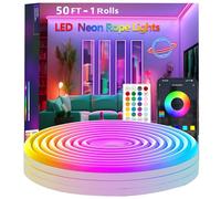 httpsmp 15m Neon Rope Light, Flexible Led Lights Control with App/Remote, Multiple Modes, IP65 Outdoor Waterproof, Music Sync Light Strip for Bedroom