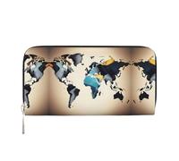 HTTUP Abstract World Map Print Casual Clutch Purse Hand Wallet for Women Capacity Wallet Stylish Travel-Friendly, Black, One Size, Art, Black, One Size, Art