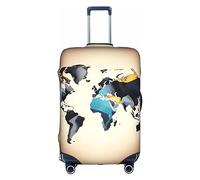 Httup Abstract World Map Print Practical Elastic Washable Travel Luggage Cover with Concealed Zipper for Suitcases, White, S