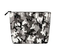 HTTUP ack Grey White Camo Print Business Trip Essential Single-layer Makeup Bag Zippered Pouch Women Large Capacity, Black, One Size