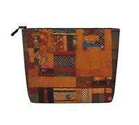 HTTUP African Textile Patchwork Print Business Trip Essential Single-layer Makeup Bag Zippered Pouch Women Large Capacity, Black, One Size