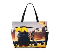 HTTUP Aircraft Plane at Sunset Print Beach Bag Foldable Lightweight Tote Summer Vacation Pool Camping Travel-Friendly