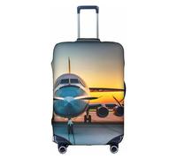 HTTUP Aircraft Plane at Sunsets Print Practical Elastic Washable Travel Luggage Cover with Concealed Zipper for Suitcases, White, L