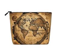 HTTUP Ancient Map World Globe Print Business Trip Essential Single-layer Makeup Bag Zippered Pouch Women Large Capacity, Black, One Size