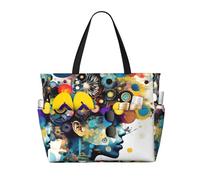 HTTUP Artificial Intelligence Brain Print Beach Bag Foldable Lightweight Tote Summer Vacation Pool Camping Travel-Friendly