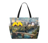 HTTUP Austin Texas Print Beach Bag Foldable Lightweight Tote Summer Vacation Pool Camping Travel-Friendly