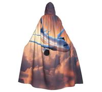 HTTUP Beautiful Sky Airplane Print Adults With Fits Halloween Full Length Cloak Unisex Medieval Cosplay Costume