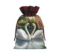 HTTUP Beautiful White Swans On The Lake Printing Christmas Drawstring Eco-Friendly Gift Bag For Holiday Party Birthday Wrapping Need