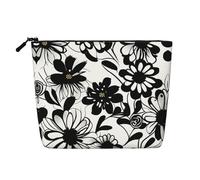 HTTUP Black and White Flowers Print Business Trip Essential Single-layer Makeup Bag Zippered Pouch Women Large Capacity, Black, One Size
