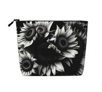 HTTUP black and white sunflowers Print Business Trip Essential Single-layer Makeup Bag Zippered Pouch Women Large Capacity, Black, One Size