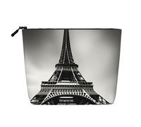 HTTUP Black Paris Eiffel Tower Print Business Trip Essential Single-layer Makeup Bag Zippered Pouch Women Large Capacity, Black, One Size