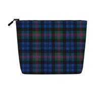 HTTUP Blue and Green Scottish Tartan Print Business Trip Essential Single-layer Makeup Bag Zippered Pouch Women Large Capacity, Black, One Size