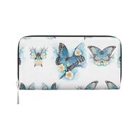 HTTUP Blue Butterfly On Blossom Flower Print Casual Clutch Purse Hand Wallet for Women Capacity Wallet Stylish Travel-Friendly, Black, One Size, Art