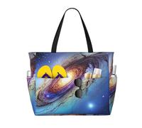 HTTUP Blue Galaxy Print Beach Bag Foldable Lightweight Tote Summer Vacation Pool Camping Travel-Friendly