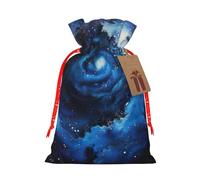 HTTUP Blue Galaxy Printing Christmas Drawstring Gift Bags Festive Present Xmas Sack With Party Packaging