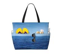 HTTUP Blue Ocean Sea Print Beach Bag Foldable Lightweight Tote Summer Vacation Pool Camping Travel-Friendly