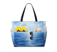 HTTUP Blue Ocean Sea Print Beach Bag Foldable Lightweight Tote Summer Vacation Pool Camping Travel-Friendly