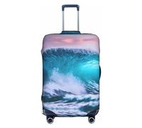 HTTUP Blue Ocean Wave Print Practical Elastic Washable Travel Luggage Cover with Concealed Zipper for Suitcases, White, L