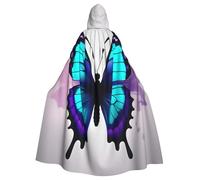 HTTUP Blue Purple Butterfly Print Adults With Fits Halloween Full Length Cloak Unisex Medieval Cosplay Costume