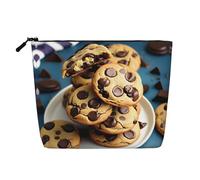 HTTUP Cookies Food Chocolate Chips Biscuits Print Business Trip Essential Single-layer Makeup Bag Zippered Pouch Women Large Capacity, Black, One Size