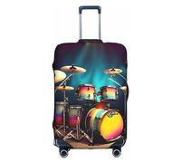 HTTUP Cool Drums Set Print Practical Elastic Washable Travel Luggage Cover with Concealed Zipper for Suitcases, White, L