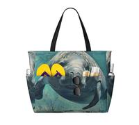 HTTUP Crazy Save Manatee Print Beach Bag Foldable Lightweight Tote Summer Vacation Pool Camping Travel-Friendly