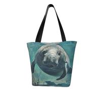 HTTUP Crazy Save Manatee Print Lightweight Summer Shoulder Bag Travel Beach Work Casual Use Functional Pockets