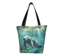 HTTUP Crazy Save Manatee Print Lightweight Summer Shoulder Bag Travel Beach Work Casual Use Functional Pockets
