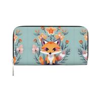 HTTUP Cute Animal Fox Flowers Print Casual Clutch Purse Hand Wallet for Women Capacity Wallet Stylish Travel-Friendly, Black, One Size, Art, Black, One Size, Art