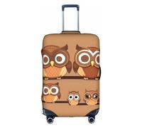 HTTUP Cute Big Brown Cartoon Owls Print Practical Elastic Washable Travel Luggage Cover with Concealed Zipper for Suitcases, White, L