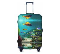 HTTUP Cute Blue Fish Print Practical Elastic Washable Travel Luggage Cover with Concealed Zipper for Suitcases, White, XL