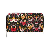HTTUP Cute Rooster Chickens Print Casual Clutch Purse Hand Wallet for Women Capacity Wallet Stylish Travel-Friendly, Black, One Size, Art