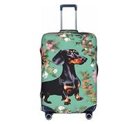 Httup Dachshund Florals Print Practical Elastic Washable Travel Luggage Cover with Concealed Zipper for Suitcases, White, L