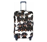 HTTUP Dachshund Weiner Pet Dog Print Practical Elastic Washable Travel Luggage Cover with Concealed Zipper for Suitcases, White, S