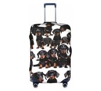 Httup Dachshund Weiner Pet Dog Print Practical Elastic Washable Travel Luggage Cover with Concealed Zipper for Suitcases, White, S
