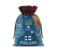 HTTUP Finland Map With Various Feat Printing Christmas Drawstring Eco-Friendly Gift Bag For Holiday Party Birthday Wrapping Need