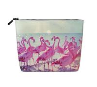 HTTUP Flock of Pink Flamingos on The Beach Print Business Trip Essential Single-layer Makeup Bag Zippered Pouch Women Large Capacity, Black, One Size