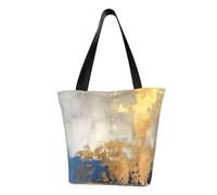 HTTUP Gold Blue White Print Lightweight Summer Shoulder Bag Travel Beach Work Casual Use Functional Pockets