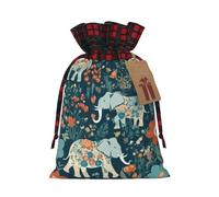 HTTUP Gorgeous Meadows Pattern With Floral Elephant In Printing Christmas Drawstring Eco-Friendly Gift Bag For Holiday Party Birthday Wrapping Need
