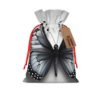 HTTUP Gray Teal Flower Butterfly Printing Christmas Drawstring Gift Bags Festive Present Xmas Sack With Party Packaging
