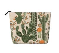 HTTUP Green Cactus Print Business Trip Essential Single-layer Makeup Bag Zippered Pouch Women Large Capacity, Black, One Size