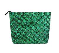HTTUP Green Fish Scales Print Business Trip Essential Women's Single Layer Zipper Makeup Bag, Large Capacity, Black, One Size, Black/White, One Size
